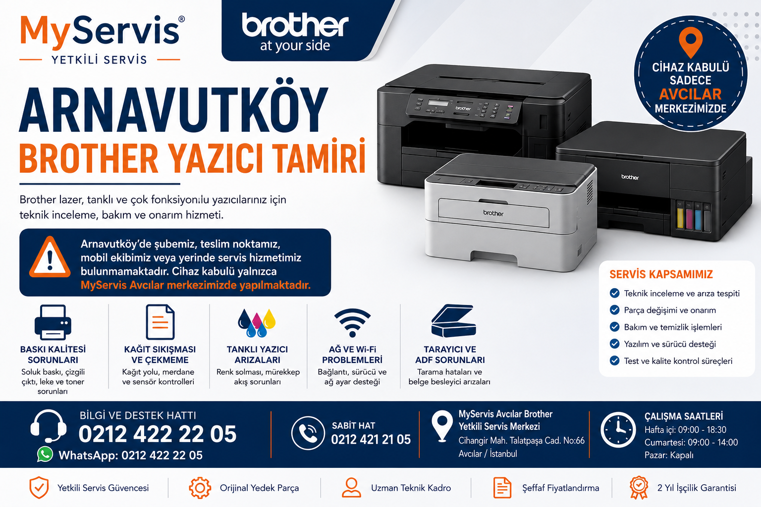 Arnavutköy Brother yazıcı tamiri ve MyServis Brother yetkili servis Avcılar merkezi