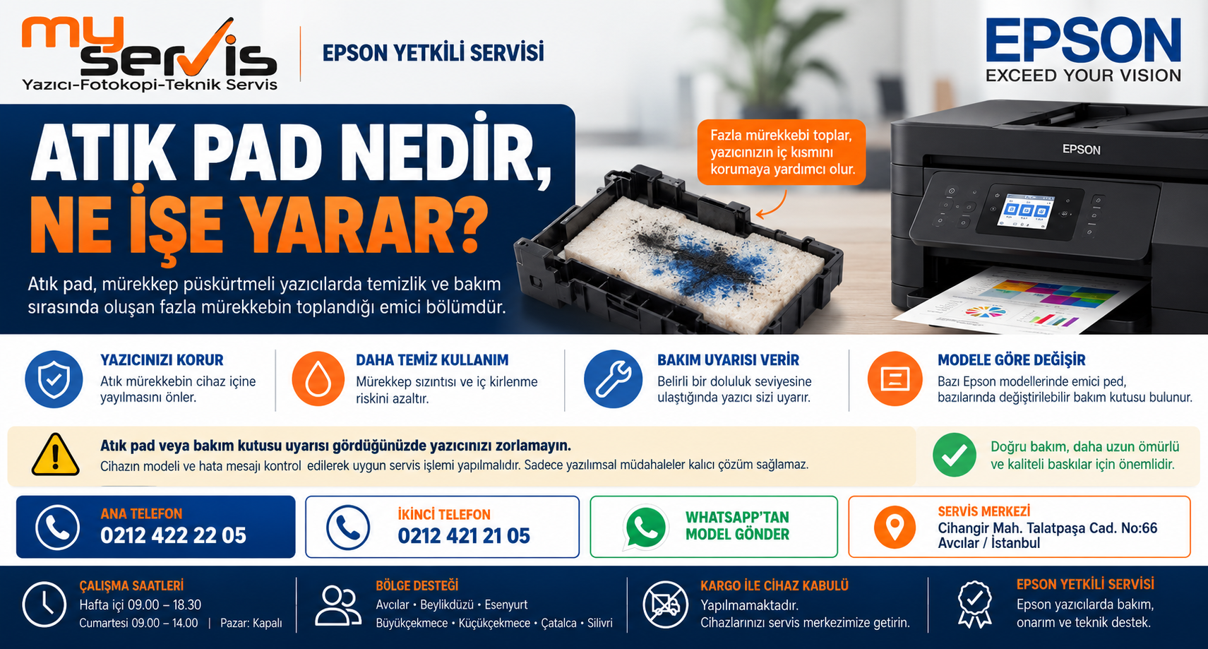 Atık pad nedir, ne işe yarar ve MyServis Epson yetkili servis iletişim bilgileri