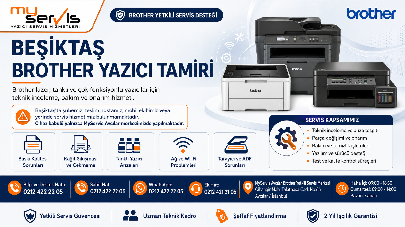 Beşiktaş Brother yazıcı tamiri ve MyServis Brother yetkili servis Avcılar merkezi