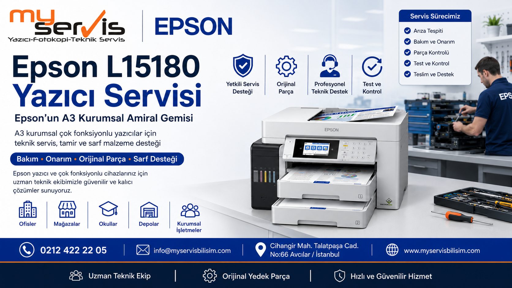 Epson L15180 yazıcı servisi tamir ve sarf malzeme desteği