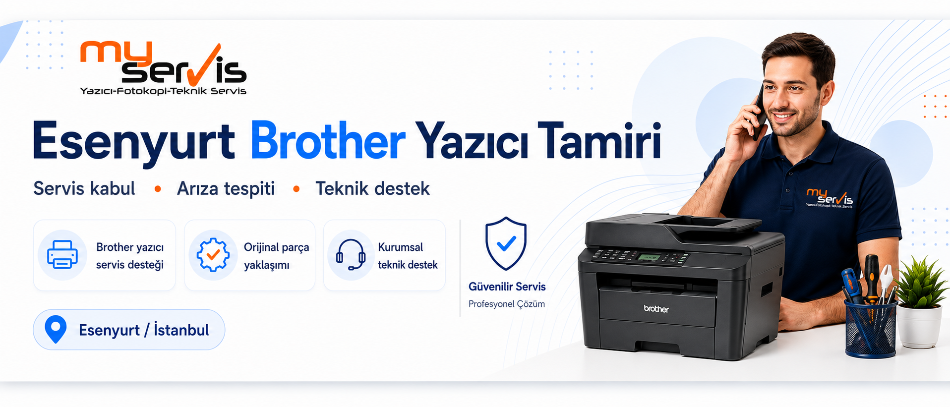 Esenyurt Brother Yazıcı Tamiri banner görseli, MyServis Bilişim Brother yazıcı servis desteği
