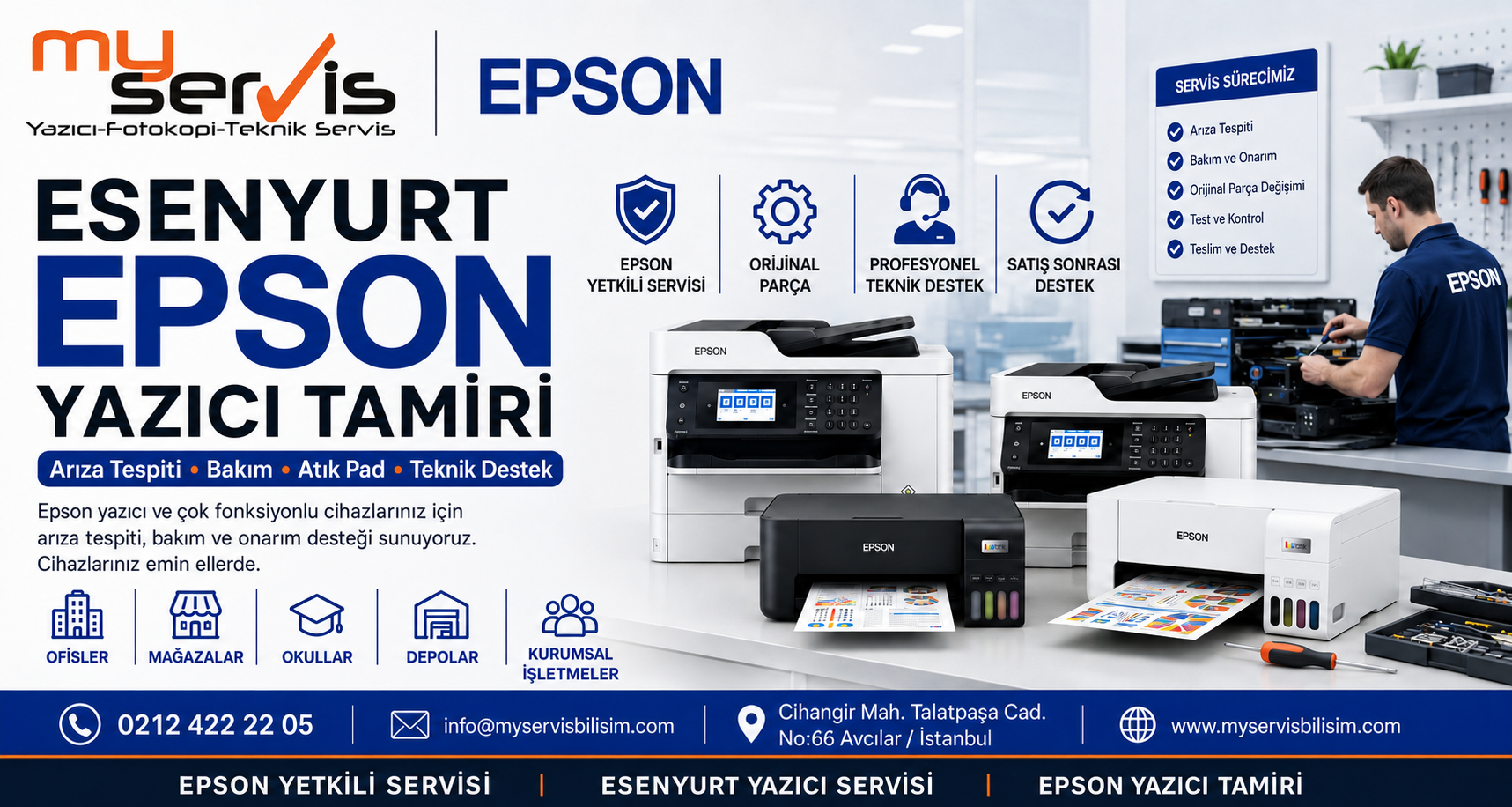 Esenyurt Epson yazıcı tamiri için MyServis Bilişim Epson yetkili servis desteği