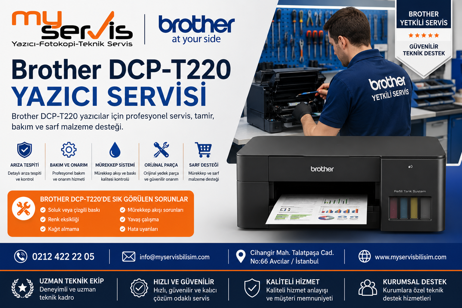 Brother DCP-T220 yazıcı servisi tamir ve sarf desteği