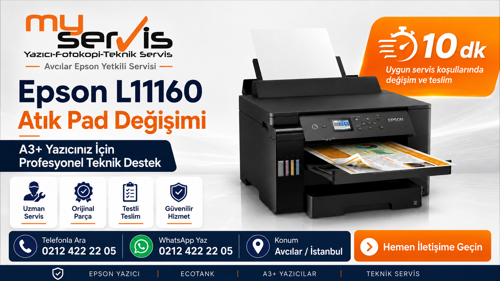 Epson L11160 atık pad ve bakım kutusu servisi