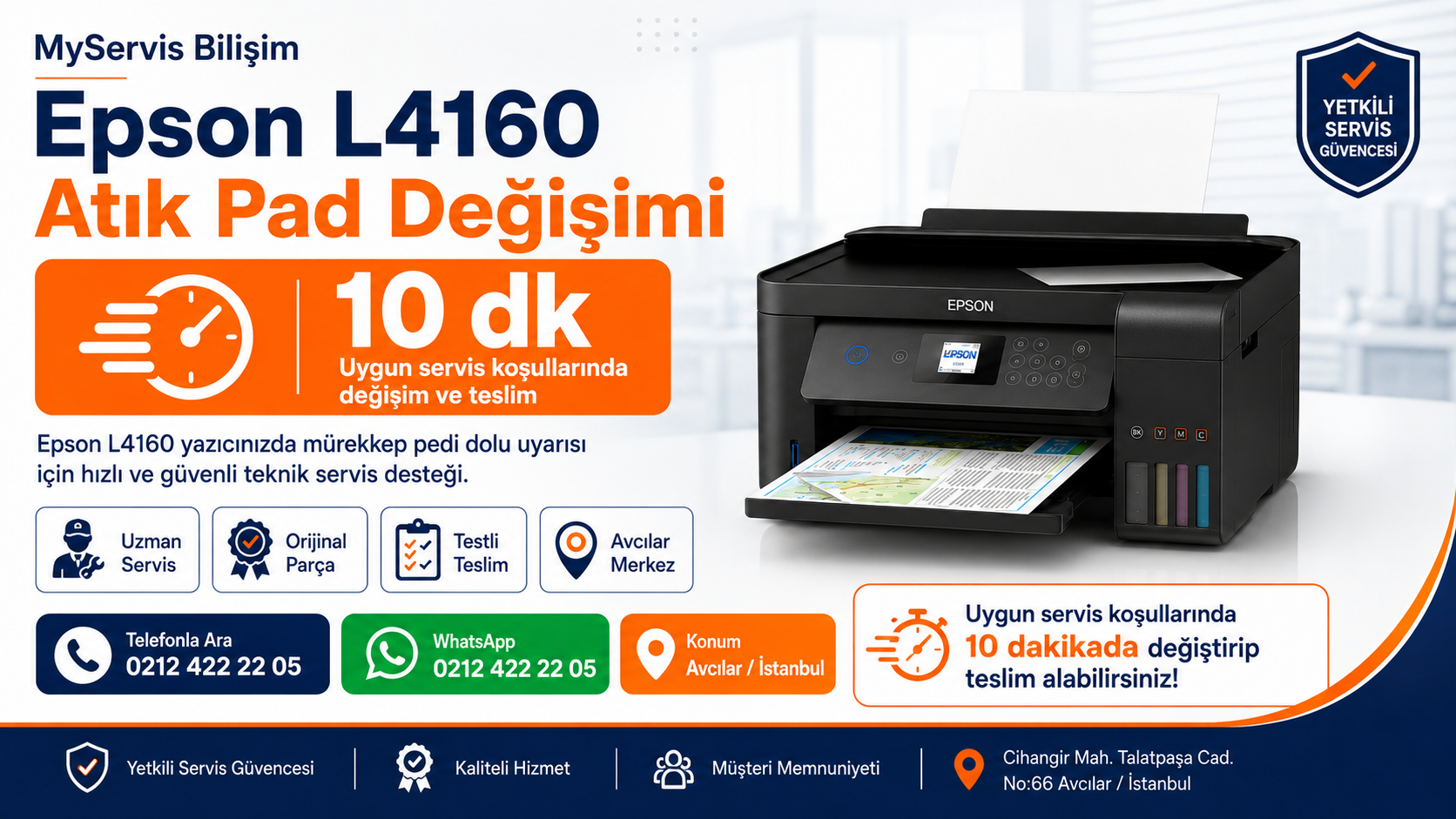 Epson L4160 yetkili servis desteği ve atık pad değişimi
