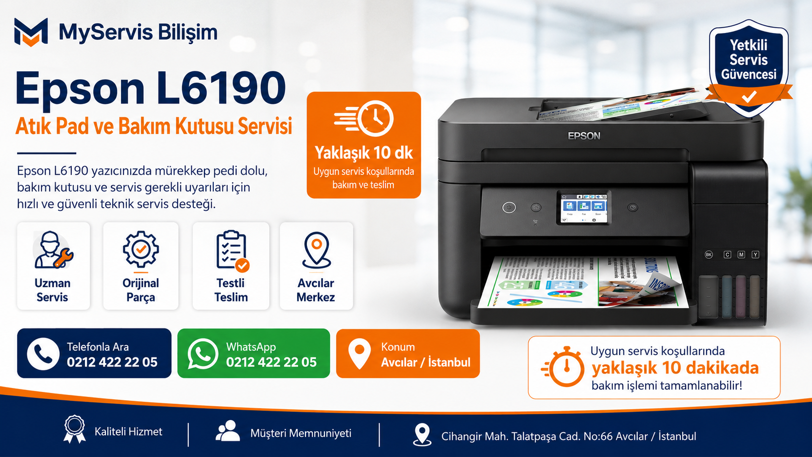 Epson L6190 atık pad ve bakım kutusu servis desteği