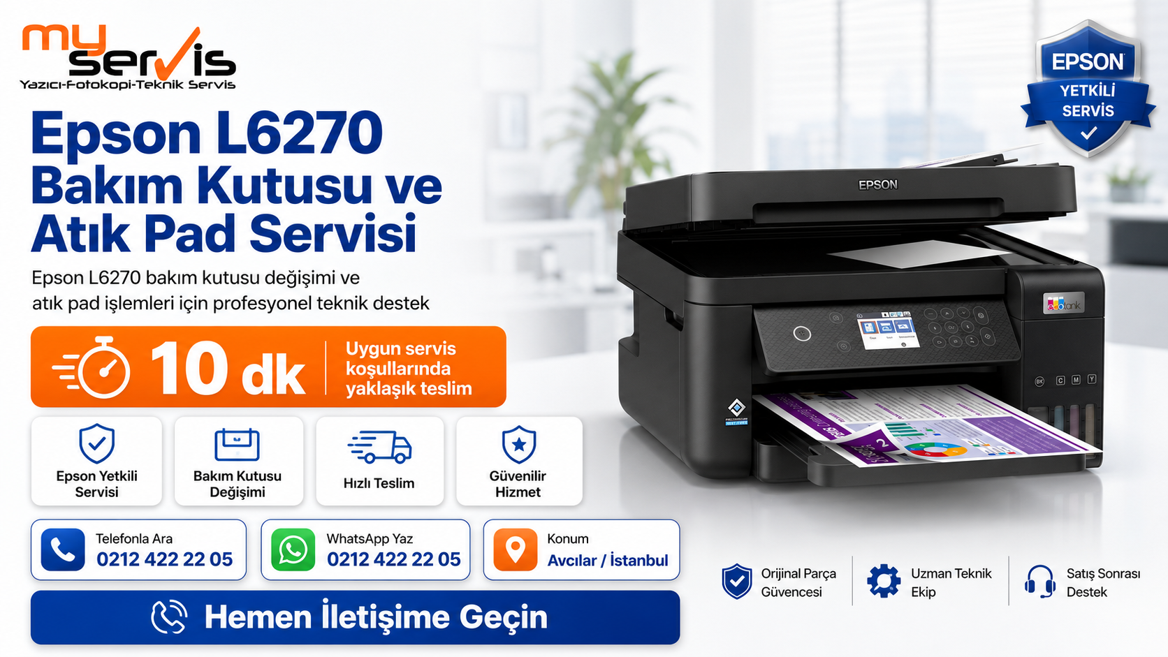 Epson L6270 bakım kutusu satışı ve atık pad servisi Avcılar MyServis Bilişim