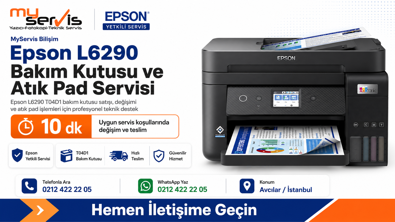 Epson L6290 T04D1 bakım kutusu satışı ve atık pad servisi Avcılar MyServis Bilişim