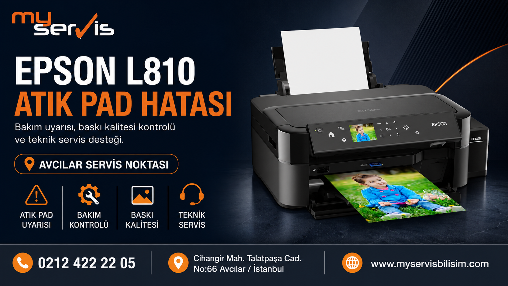 Epson L810 atık pad hatası ve bakım uyarısı servis görseli
