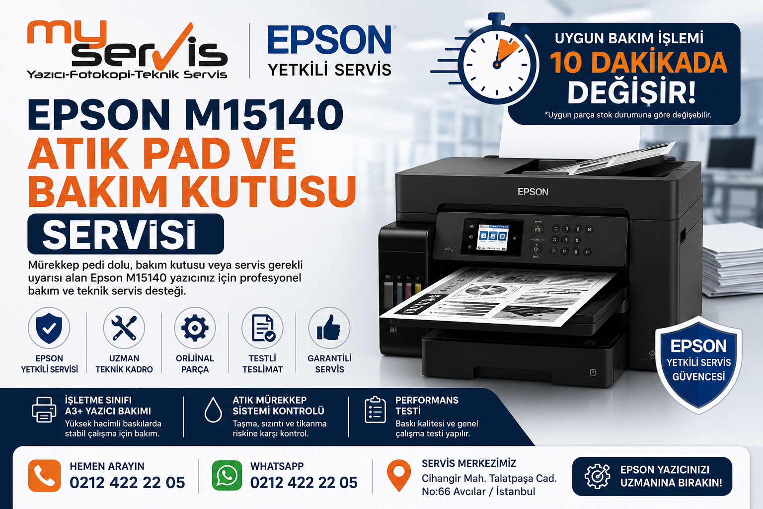 Epson M15140 atık pad ve bakım kutusu servisi