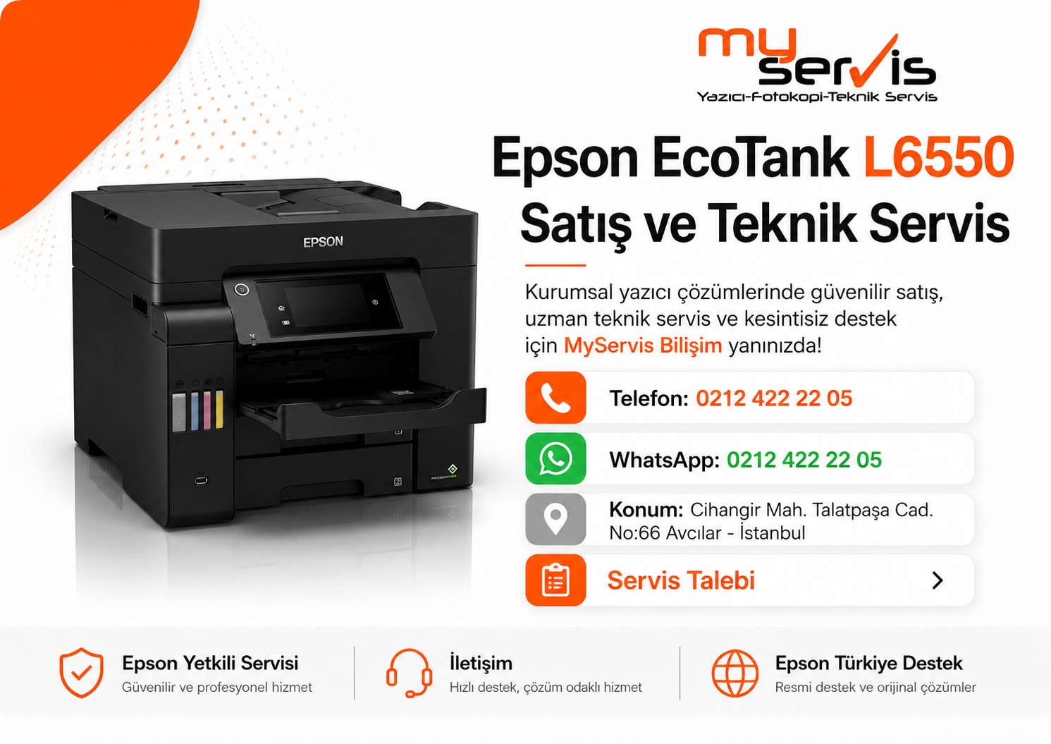 Epson EcoTank L6550 satış ve teknik servis hizmeti için hazırlanan MyServis Bilişim görseli